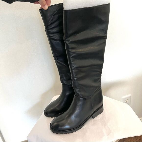 Steve Madden Loralye Lug-Sole Slouch Tall Boots Dark Brown Leather, Size 8 NIB - Picture 1 of 7